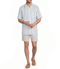 Caribbean Waffle Stripe Print Short Sleeve Woven Camp Shirt