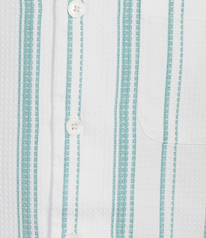 Caribbean Waffle Stripe Print Short Sleeve Woven Camp Shirt