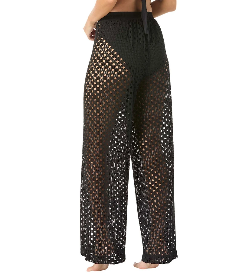 Carmen Marc Valvo Crochet High Waist Wide Leg Pull-On Pant Swim Cover-Up