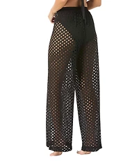 Carmen Marc Valvo Crochet High Waist Wide Leg Pull-On Pant Swim Cover-Up