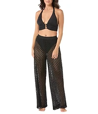 Carmen Marc Valvo Crochet High Waist Wide Leg Pull-On Pant Swim Cover-Up