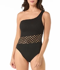 Carmen Marc Valvo Crochet One Shoulder One Piece Swimsuit