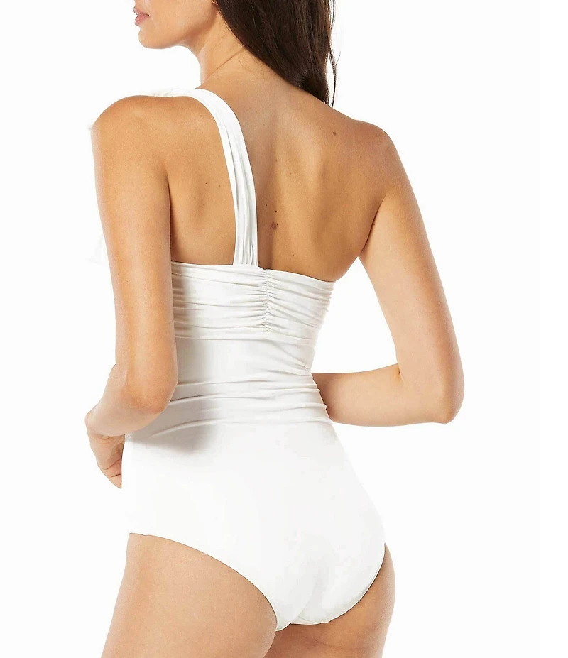 Carmen Marc Valvo Shirred Bow One Shoulder One Piece Swimsuit