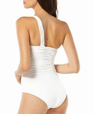 Carmen Marc Valvo Shirred Bow One Shoulder One Piece Swimsuit