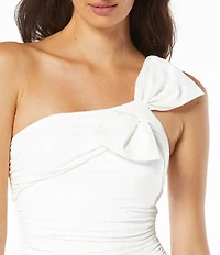 Carmen Marc Valvo Shirred Bow One Shoulder One Piece Swimsuit