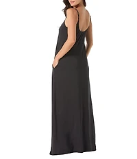 Carmen Marc Valvo Solid Scoop Neck Amorphic Ring A-Line Maxi Dress Swim Cover-Up