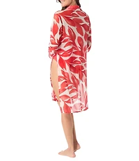 Carmen Marc Valvo Tamarindo Collar Neck Pearl Button Down Convertible Shirt Swim Cover-Up