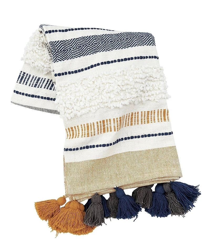 carol & frank Barton Striped Mixed Media Tassel Decorative Throw Blanket