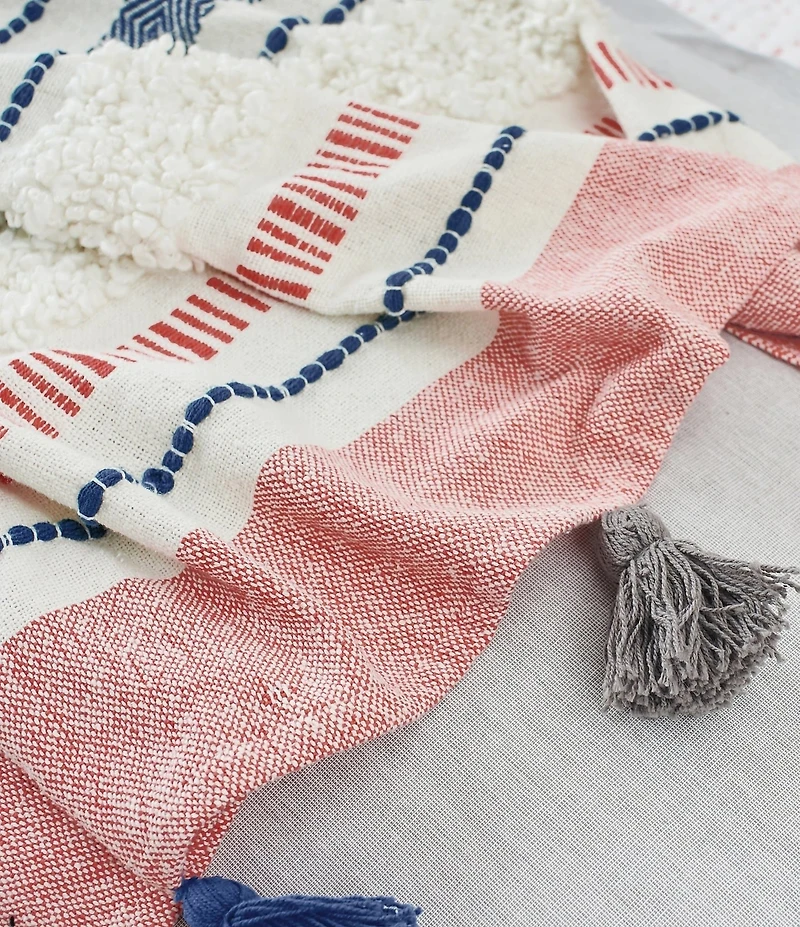 carol & frank Barton Striped Mixed Media Tassel Decorative Throw Blanket
