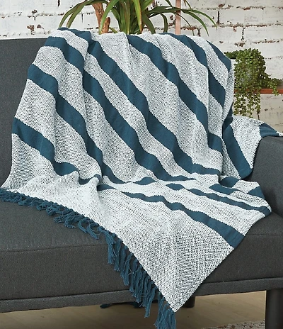 carol & frank Chandler Ringspun Cotton Yarn Striped Throw Blanket