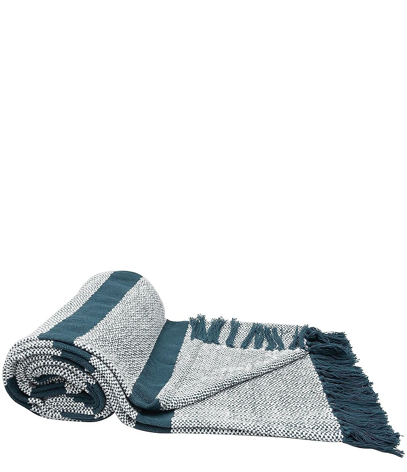 carol & frank Chandler Ringspun Cotton Yarn Striped Throw Blanket