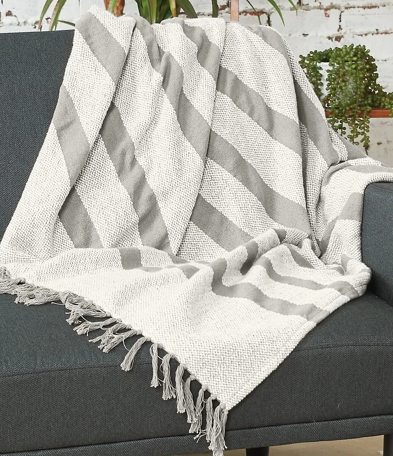 carol & frank Chandler Ringspun Cotton Yarn Striped Throw Blanket