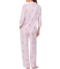 Carole Hochman 3/4 Sleeve Notch Collar Floral Jersey Button Front Long Pajama Set