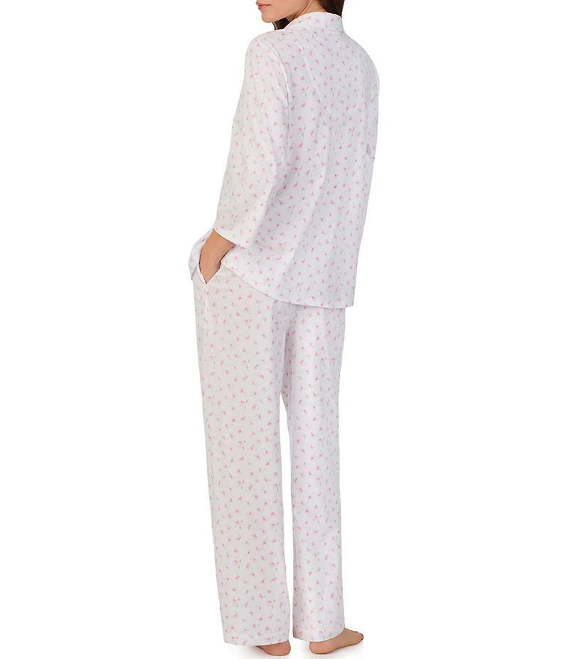 Carole Hochman 3/4 Sleeve Notch Collar Floral Jersey Long Pajama Set