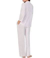 Carole Hochman 3/4 Sleeve Notch Collar Floral Jersey Long Pajama Set