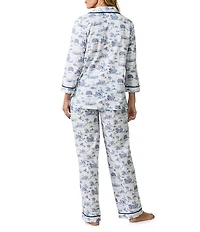 Carole Hochman 3/4 Sleeve Notch Collar Long Jersey Knit Countryside Toile Print Pajama Set