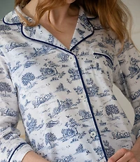 Carole Hochman 3/4 Sleeve Notch Collar Long Jersey Knit Countryside Toile Print Pajama Set