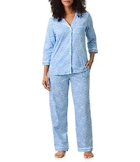 Carole Hochman 3/4 Sleeve Notch Collar Long Jersey Knit Floral Print Pajama Set