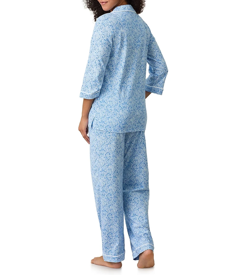 Carole Hochman 3/4 Sleeve Notch Collar Long Jersey Knit Floral Print Pajama Set