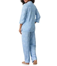 Carole Hochman 3/4 Sleeve Notch Collar Long Jersey Knit Floral Print Pajama Set