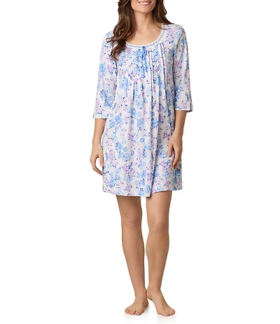 Carole Hochman 3/4 Sleeve Scoop Neck Cotton Jersey Knit Floral Nightgown