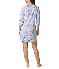 Carole Hochman 3/4 Sleeve Scoop Neck Cotton Jersey Knit Floral Nightgown