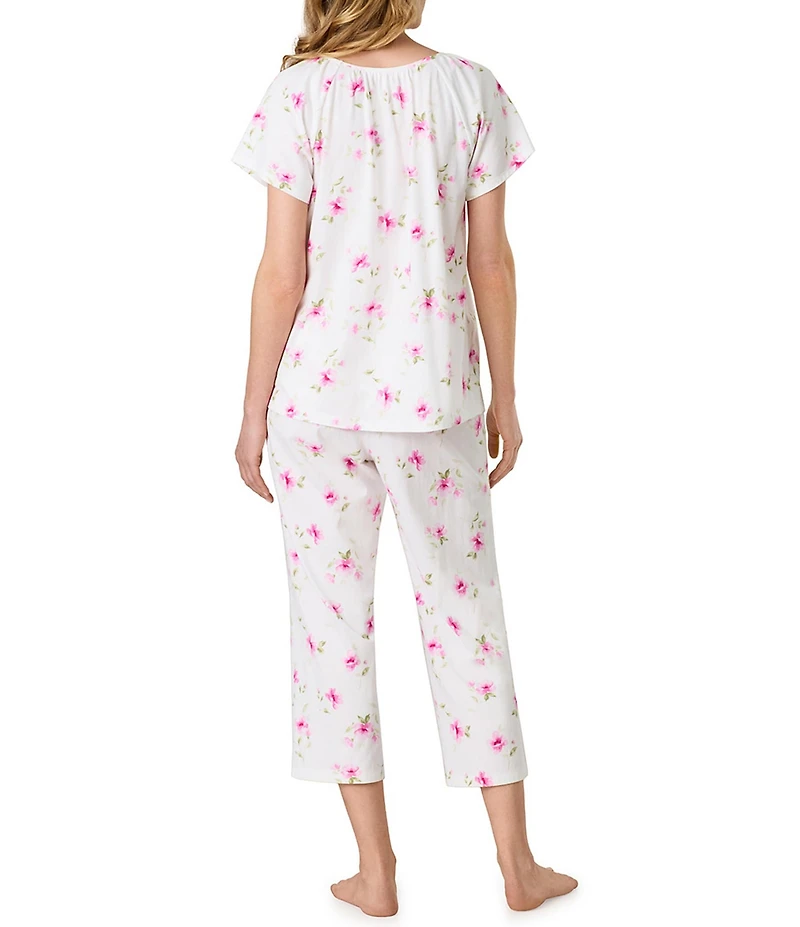 Carole Hochman Blush Garden Print Short Sleeve Round Neck Jersey Knit Capri Pajama Set