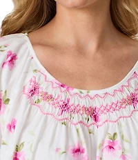 Carole Hochman Blush Garden Print Short Sleeve Round Neck Jersey Knit Capri Pajama Set
