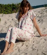 Carole Hochman Blush Garden Print Short Sleeve Round Neck Jersey Knit Capri Pajama Set