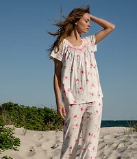 Carole Hochman Blush Garden Print Short Sleeve Round Neck Jersey Knit Capri Pajama Set