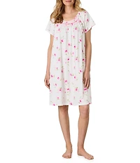 Carole Hochman Blush Garden Print Short Sleeve Round Neck Jersey Knit Cotton Nightgown