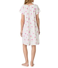 Carole Hochman Blush Garden Print Short Sleeve Round Neck Jersey Knit Cotton Nightgown