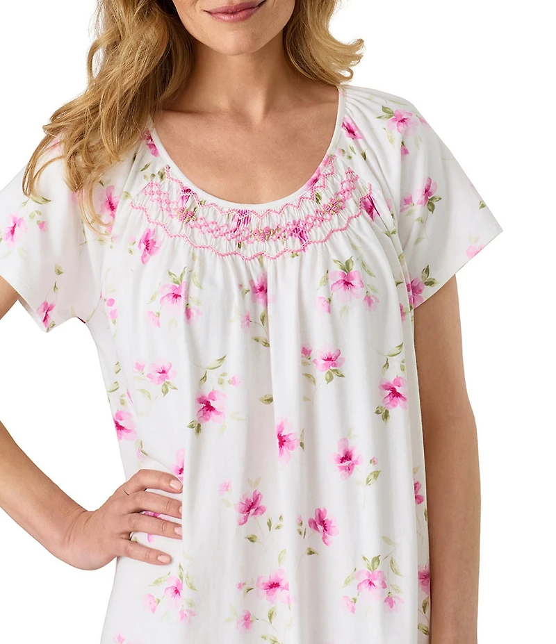 Carole Hochman Blush Garden Print Short Sleeve Round Neck Jersey Knit Cotton Nightgown