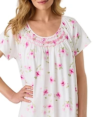 Carole Hochman Blush Garden Print Short Sleeve Round Neck Jersey Knit Cotton Nightgown