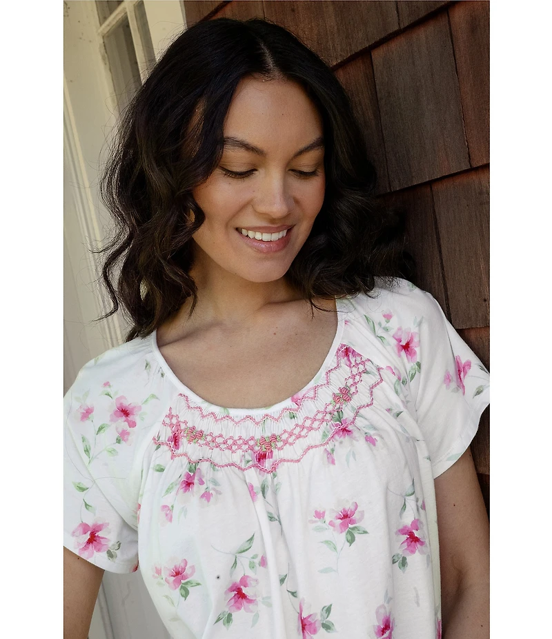 Carole Hochman Blush Garden Print Short Sleeve Round Neck Jersey Knit Cotton Nightgown