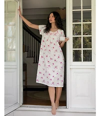 Carole Hochman Blush Garden Print Short Sleeve Round Neck Jersey Knit Cotton Nightgown