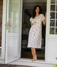 Carole Hochman Blush Garden Print Short Sleeve Round Neck Jersey Knit Cotton Nightgown