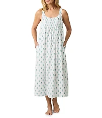 Carole Hochman Bouquet Print Sleeveless Scoop Neck Jersey Knit Long Nightgown