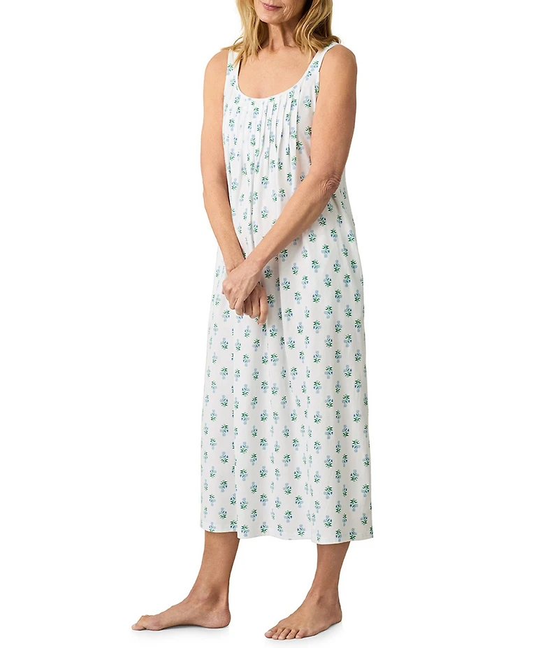 Carole Hochman Bouquet Print Sleeveless Scoop Neck Jersey Knit Long Nightgown