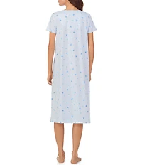 Carole Hochman Ditsy Butterfly Print Short Sleeve Round Jersey Knit Waltz Gown