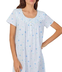 Carole Hochman Ditsy Butterfly Print Short Sleeve Round Jersey Knit Waltz Gown