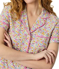 Carole Hochman Ditsy Floral Print Short Sleeve Notch Collar Jersey Knit Capri Pajama Set