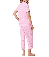 Carole Hochman Ditsy Floral Print Short Sleeve Notch Collar Jersey Knit Capri Pajama Set