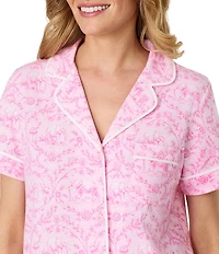Carole Hochman Ditsy Floral Print Short Sleeve Notch Collar Jersey Knit Capri Pajama Set