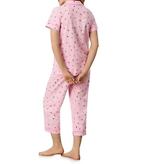 Carole Hochman Ditsy Floral Print Short Sleeve Notch Collar Jersey Knit Capri Pajama Set