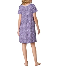 Carole Hochman Ditsy Floral Print Short Sleeve V-Neck Knit Interlock Cotton Nightgown