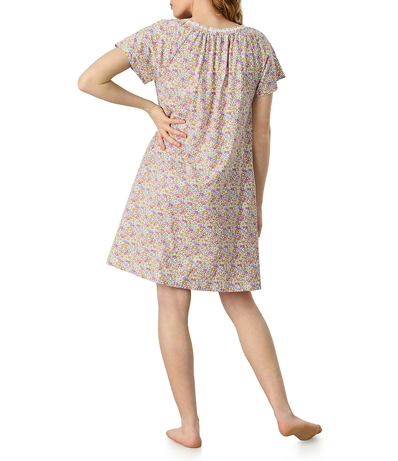 Carole Hochman Ditsy Print Short Sleeve Round Neck Jersey Knit Short Nightgown
