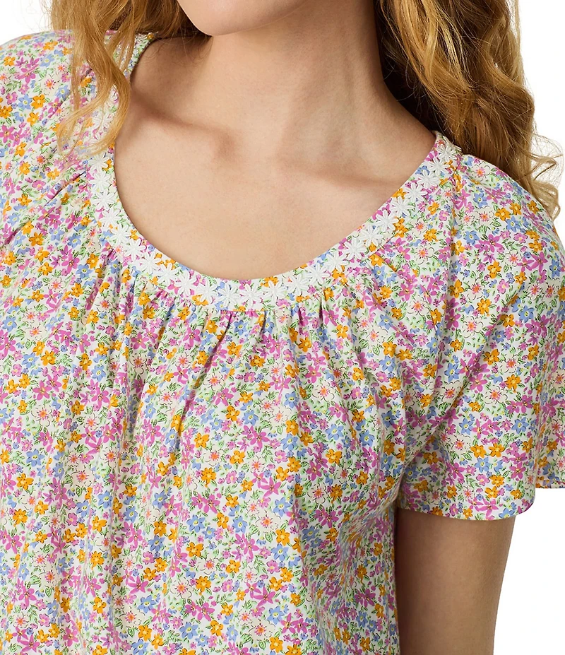 Carole Hochman Ditsy Print Short Sleeve Round Neck Jersey Knit Short Nightgown