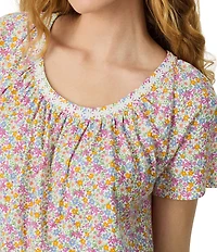 Carole Hochman Ditsy Print Short Sleeve Round Neck Jersey Knit Short Nightgown
