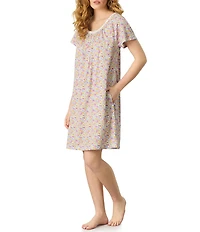 Carole Hochman Ditsy Print Short Sleeve Round Neck Jersey Knit Short Nightgown
